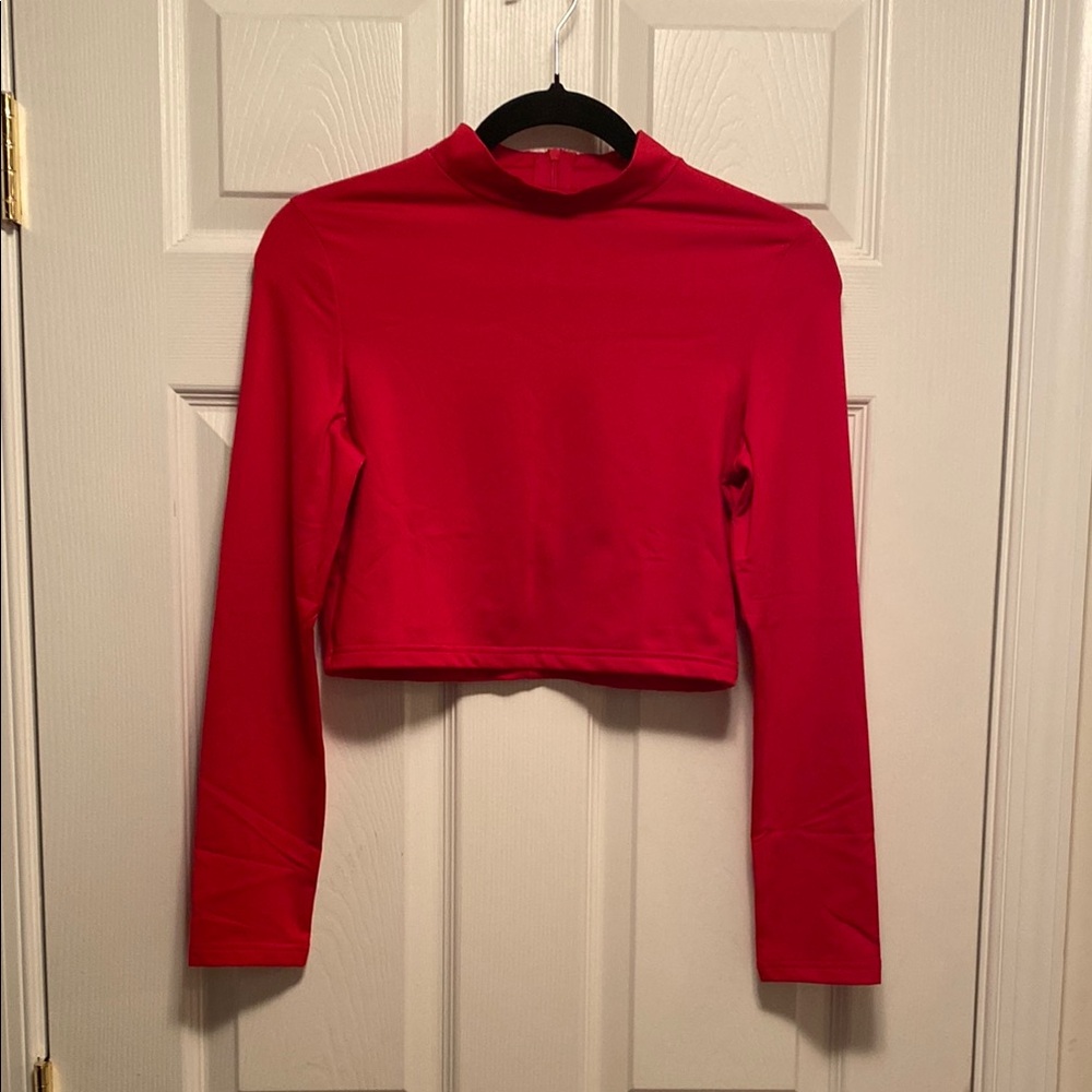 Lagshian Red Long Sleeve Crop Top…